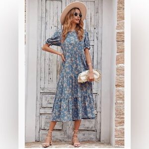 Floral tiered midi dress S